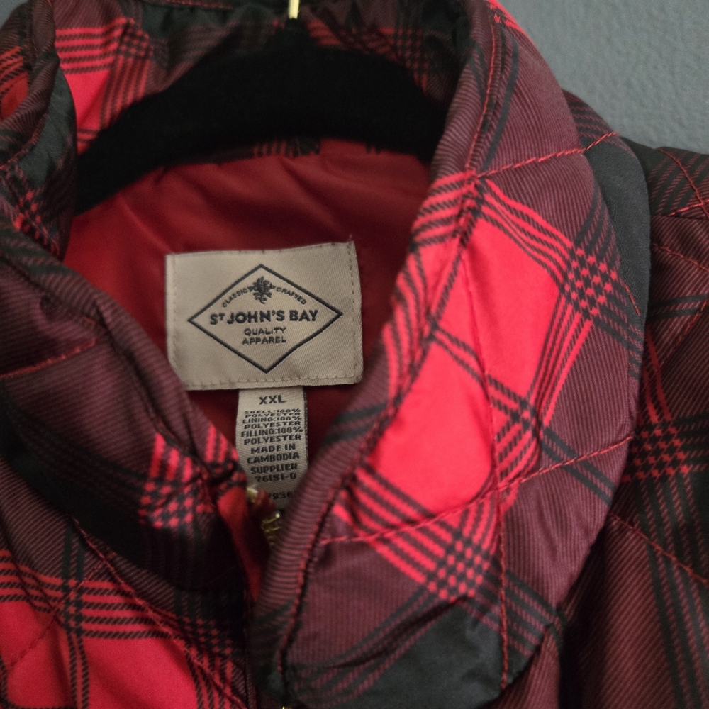 St. John's Bay Quilted Red and Black Checkered Vest - Picture 2 of 3
